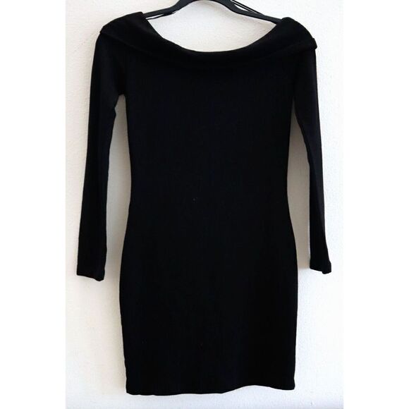 Monrow Women's Sz Small Black Off Shoulder Long Sleeve Mini Dress - Picture 4 of 8